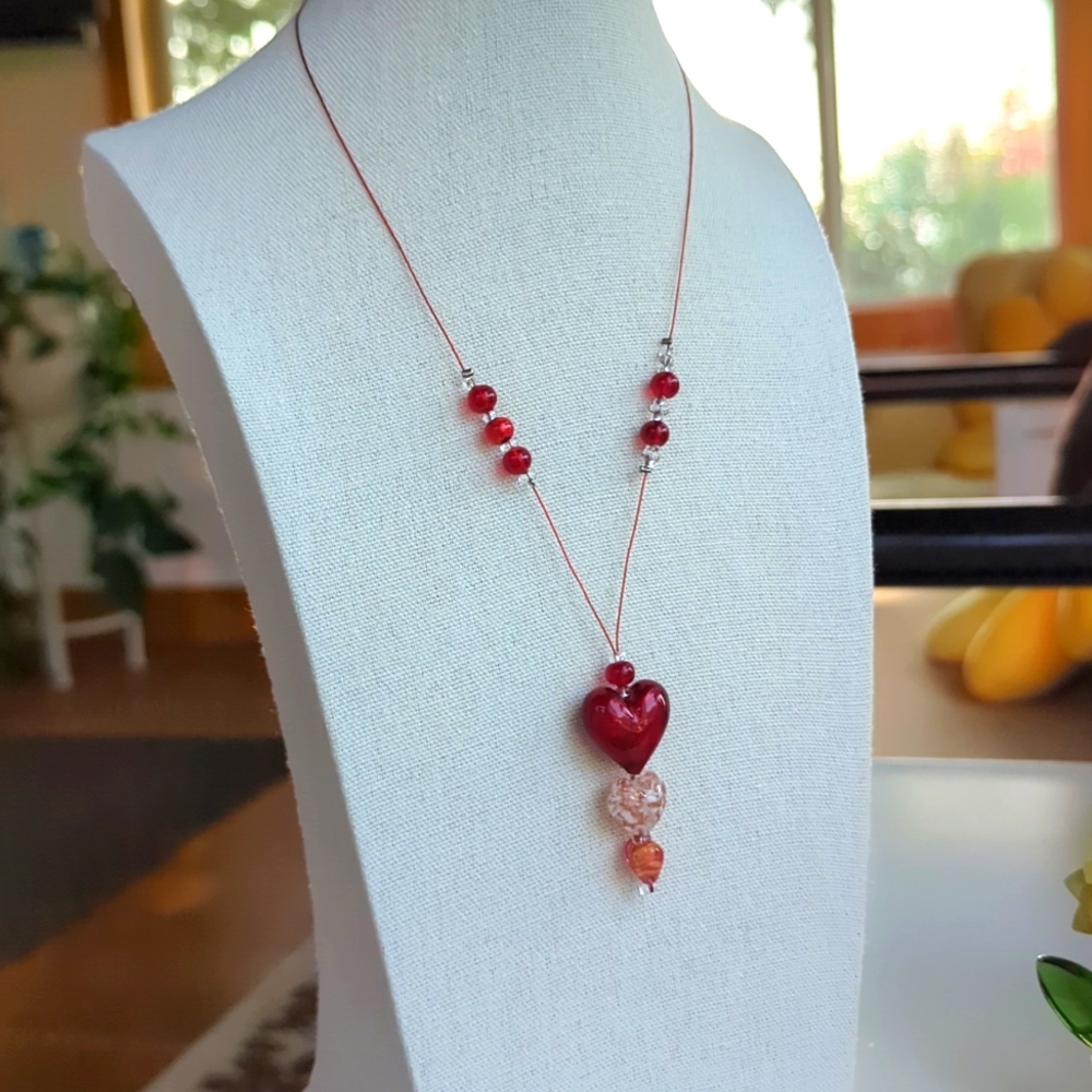 Murrina Antica Murano Heart Glass Pendant 16"